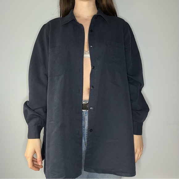 Oversized Longsleeve Navy Dress Shirt - Picture 2 of 6